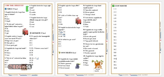 2. SINIF TÜM (TEMEL) DERSLER TESTİ