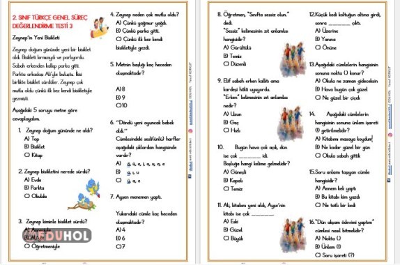 2. SINIF TÜRKÇE GENEL  SÜREÇ DEĞERLENDİRME TESTİ 3