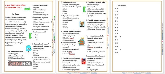 2. SINIF TÜRKÇE  GENEL  SÜREÇ  DEĞERLENDİRME TESTİ 6