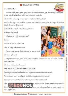 3. Sınıf okuma anlama metni (okulun ilk haftası) ve değerlendirme etkinliği