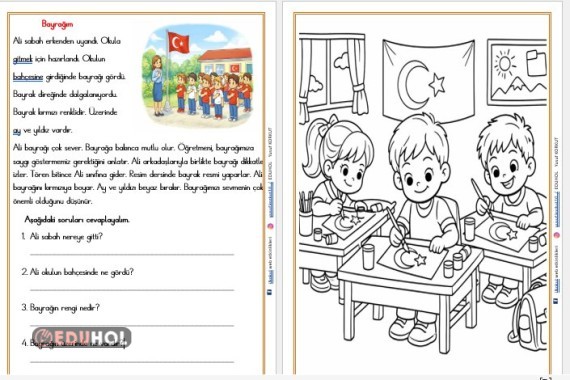 BAYRAĞIM OKUMA ANLAMA METNİ ,DEĞERLENDİRME ETKİNLİĞİ VE BOYAMA SAYFASI