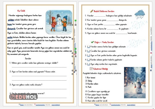 ''KIŞ GELDİ'' OKUMA ANLAMA METNİ VE DEĞERLENDİRME ETKİNLİĞİ