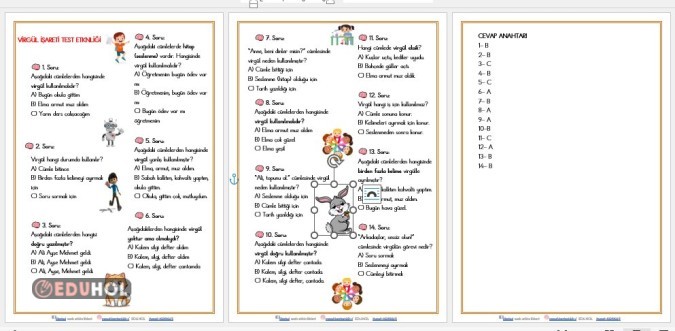 VİRGÜL( ,) ETKİNLİĞİ - TEST SORULARI