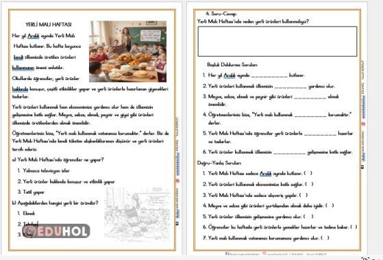 YERLİ MALI HAFTASI OKUMA ANLAMA METNİ DEĞERLENDİRME ETKİNLİĞİ