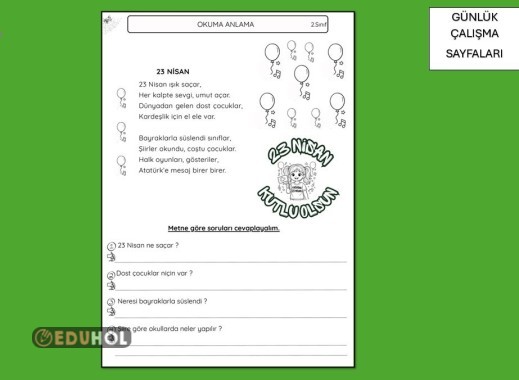 23 NİSAN ŞİİR OKU ANLA CEVAPLA BOYA