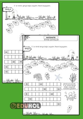 5 ER RİTMİK İLERİYE GERİYE DOĞRU SAYMA ÇALIŞMA KAĞIDI BOYAMA