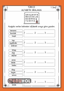 ALFABETİK SIRALAMA ÇALIŞMA KAĞIDI