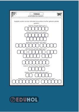 ATATÜRK'ÜN HAYATI ÇALIŞMA KAGIDI