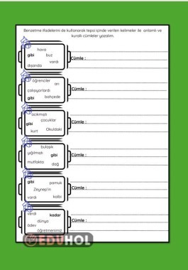 BENZETME ANLAMLI KURALLI CÜMLE KURMA ÇALIŞMA KAĞIDI