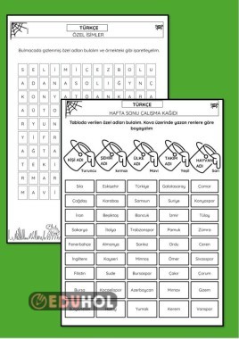 HAFTA SONU ÖZEL İSİMLER ÇALIŞMA KAĞIDI