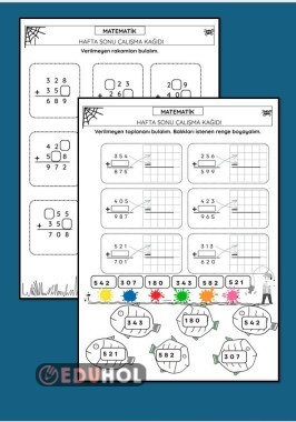 HAFTA SONU VERİLMEYEN TOPLAMA VE VERİLMEYEN RAKAMI BULMA ÇALIŞMA KAĞIDI