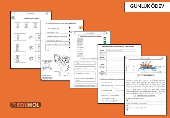 OKUMA ANLAMA, GERİ DÖNÜŞÜM,CÜMLE KURMA, SORU EKİ YAZIMI, PROBLEM, 23 NİSAN BOYAMA 4 İŞLEM