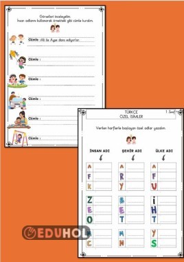 ÖZEL ADLAR, CÜMLE OLUŞTURMA ÇALIŞMA KAĞIDI