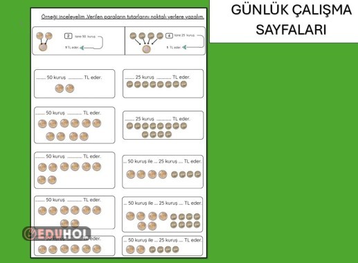 PARALAR - ÖRNEĞİ İNCELE DÖNÜŞTÜR ÇALIŞMA KAĞIDI