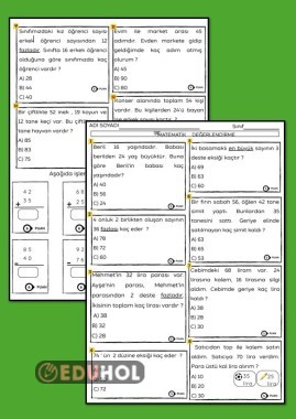 PROBLEMLER VE İŞLEMLER DEĞERLENDİRME ÇALIŞMA SAYFASI
