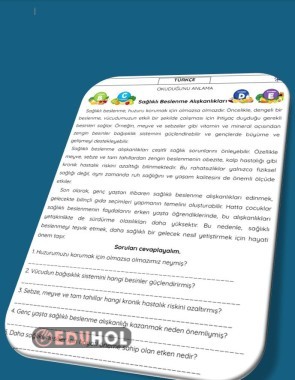 SAĞLIKLI BESLENME OKUMA ANLAMA ÇALIŞMA KAĞIDI