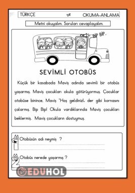 SEVİMLİ OTOBÜS OKUMA ANLAMA ÇALIŞMA KAĞIDI