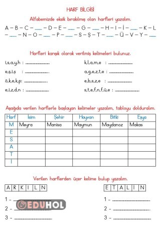 Harf Bilgisi Etkinlikleri · Eduhol - Etkinlik İndir Oyun Oyna Test Çöz ...