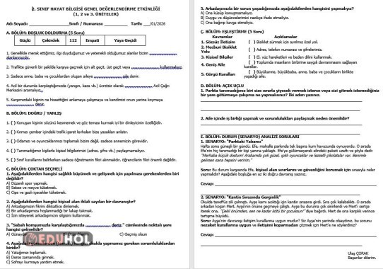 2.SINIF HAYAT BİLGİSİ 1.DÖNEM KAZANIM DEĞERLENDİRME
