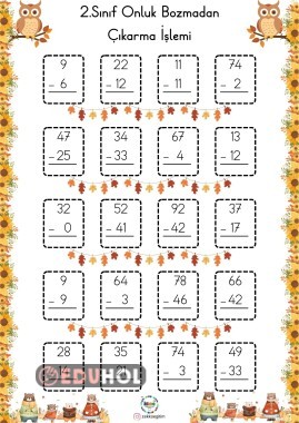 2.Sınıf Onluk Bozmadan Çıkarma Hatırlama Etkinliği (14.Hafta)