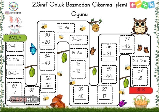 2.Sınıf Onluk Bozmadan Çıkarma İşlemi Oyunu