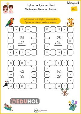 2.Sınıf Toplama ve Çıkarma İşlemi Verilmeyeni Bulma