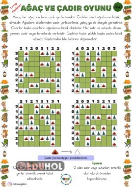 Ağaç ve Çadır Oyunu (8x8) - Cevap Anahtarlı (2. 3. 4. Sınıflara Uygundur)
