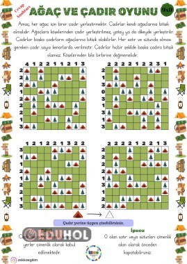 Ağaç ve Çadır Oyunu (9x9) - Cevap Anahtarlı (2. 3. 4. Sınıflara Uygundur)