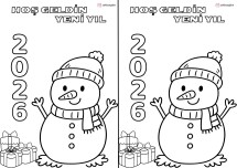 2'li Yeni Yıl Kartı Boyama Sayfası