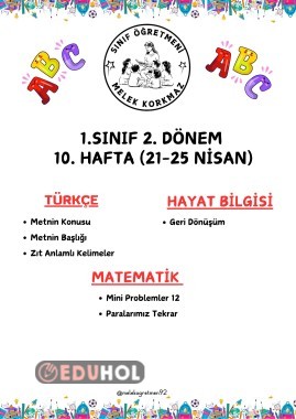 2. DÖNEM 10. HAFTA ETKİNLİKLERİ (21-25 NİSAN)