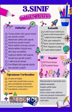 3.sınıf ihtiyaç listesi