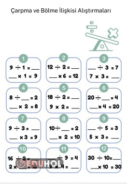 Çarpma ve Bölme İlişkisi Alıştırmalar