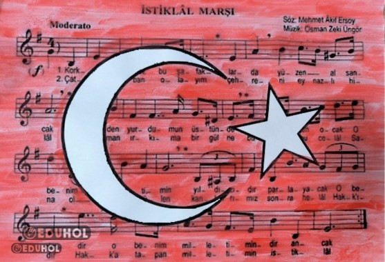 12 Mart Notalarıyla Ay Yıldızlı Sulu Boya