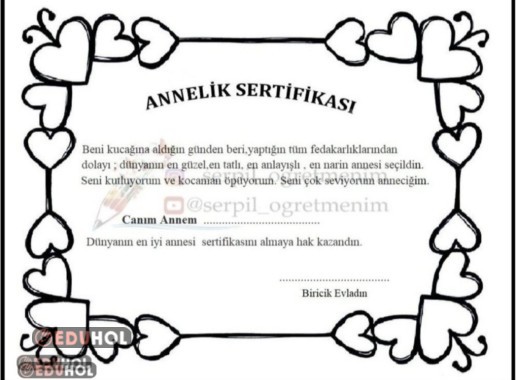 Anne sertifikası boyama sayfası