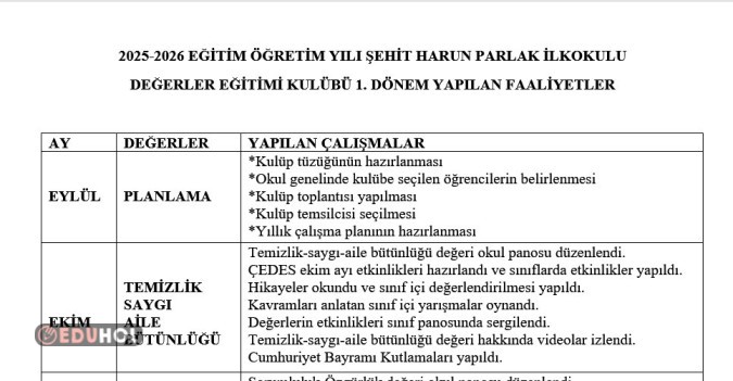 Değerler Kulübü 1.Dönem Sonu Rapor 2025-2026