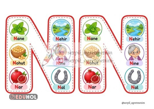 N SESİNDE KELİME GÖRSELLERİ RENKLİ