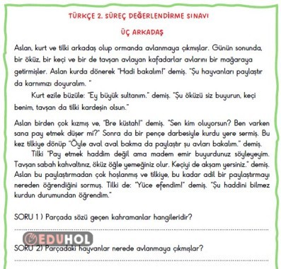 3.sınıf TÜRKÇE değerlendirme