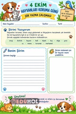 4 Ekim Hayvanları Koruma Günü - Şiir Yazma Çalışması