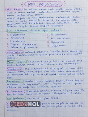 4.Sınıf Sosyal Bilgiler Defter Notu - Milli Kültürümüz