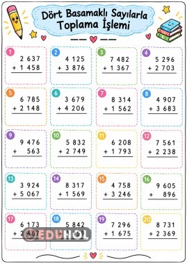 Dört basamaklı sayılarla toplama işlemi alıştırma - 2