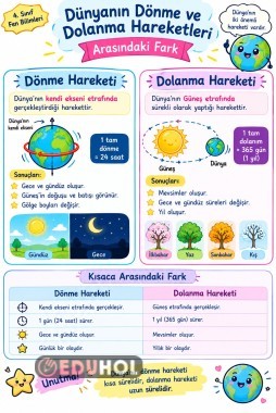 dünyanın dönme ve dolanma hareketleri arasındaki fark  bilgi notu