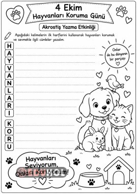 Hayvanları koruma günü - Akrostiş çalışması
