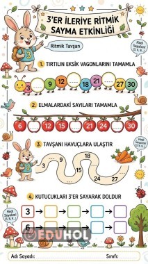 İleriye Doğru 3'er Ritmik Sayma Etkinlik Sayfası