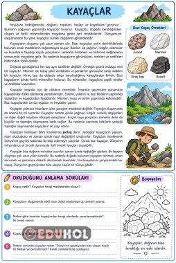 Kayaçlar okuduğunu anlama metni