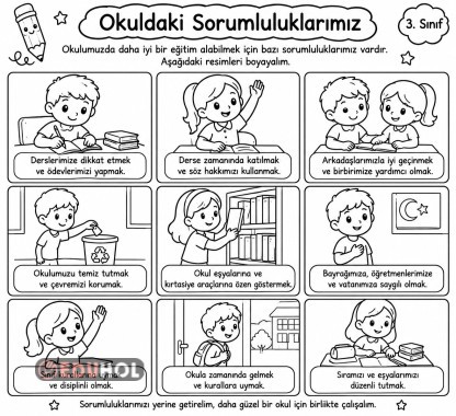 Okuldaki Hak ve Sorumluluklarımız Boyama