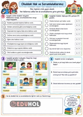 okuldaki hak ve sorumluluklarımız ile ilgili çalışma kağıdı