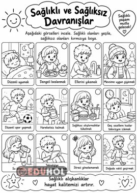 Sağlıklı ve Sağlıksız Davranışlar Boyama Sayfası