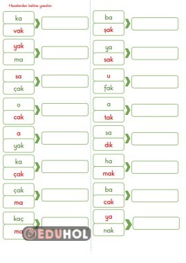 BASARA BAK CAK YAK HECEDEN KELİME OKUMA YAZMA ÇALIŞMASI