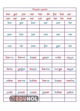BASARA KAR YAR BAR HECE KELİME OKUMA YAZMA ÇALIŞMASI