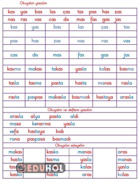 BASARA KAS YAS BAS OKUMA YAZMA ÇALIŞMASI